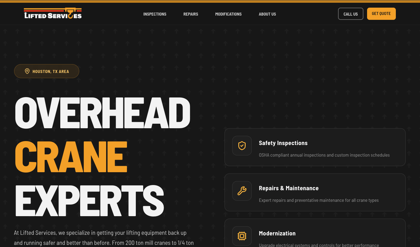 Lifted Crane Services website