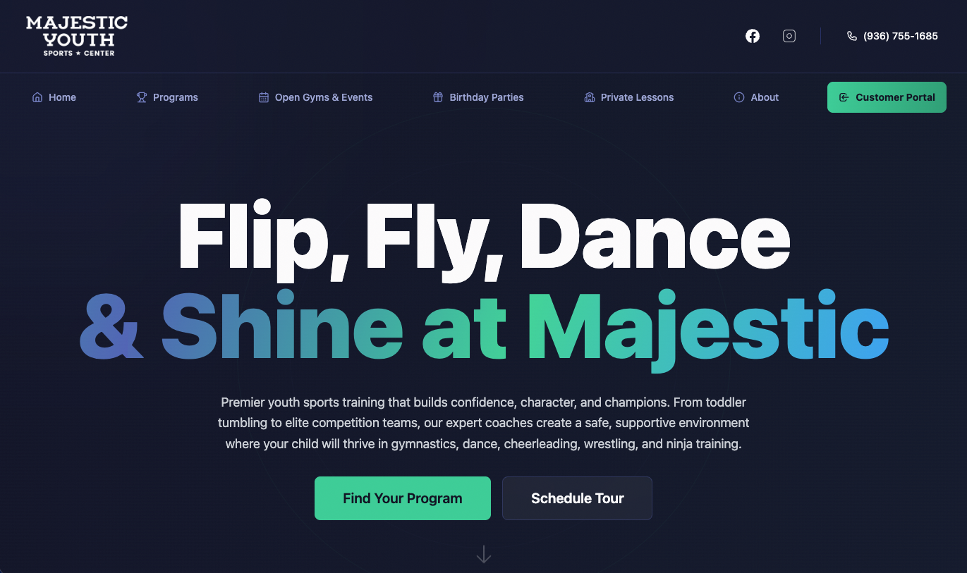 Majestic Youth Sports Center website